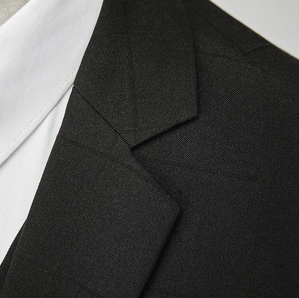 Men's navy blue three-piece slim fit plaid business casual suit with vest, jacket and trousers