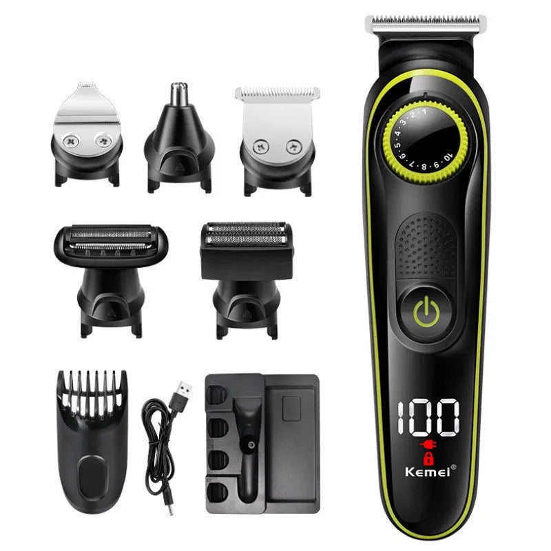 Black KM-696 rechargeable electric hair clipper with stainless steel blades and cleaning brush