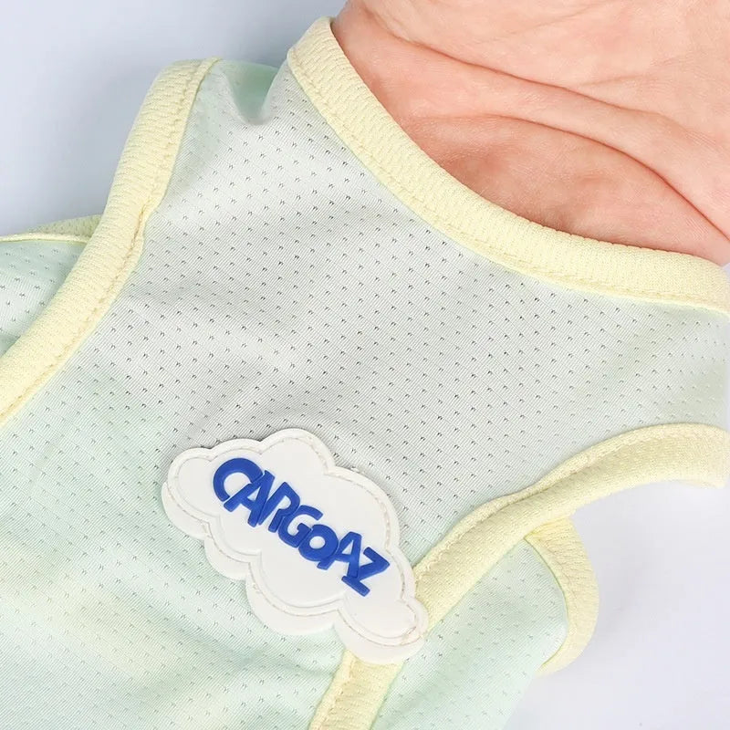 Grass green lightweight polyester vest for a cat, shown in a size M.