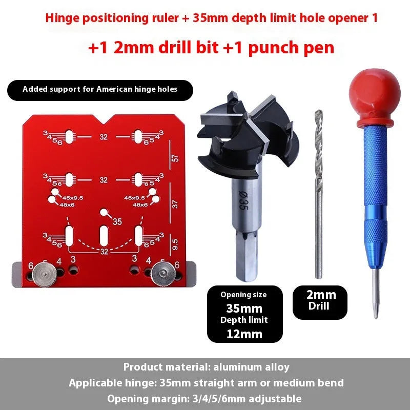 35mm hinge punch locator tool with adjustable margin settings for cabinet installation