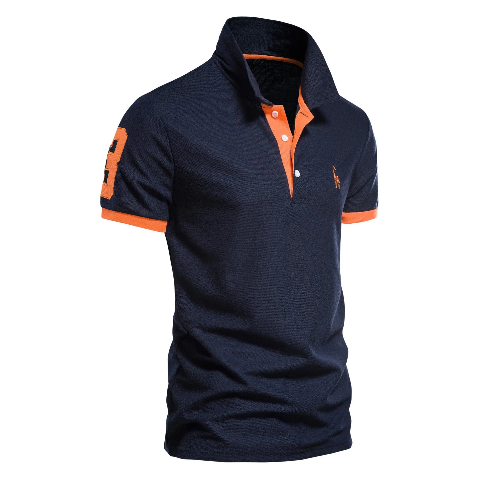 Men's slim fit grey t-shirt featuring a detailed embroidered deer design on the chest