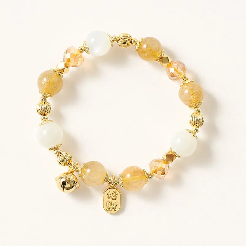 Gold rutilated quartz crystal bracelet with Korean style design and electroplated finish in Lucky Fortune colour