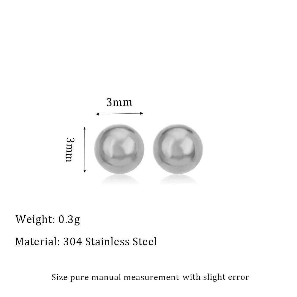 Stainless steel round ball stud earrings on a plain background, showing gold and silver tone options.