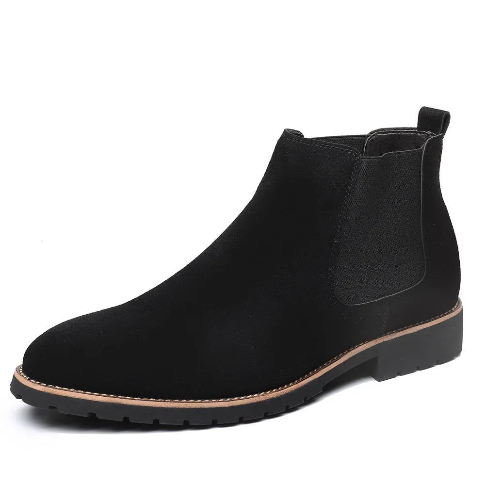 Fashion Martin male high-top worker boots in black artificial PU with rubber sole and square heel