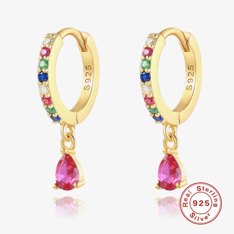S925 sterling silver geometric water drop earrings with diamond accents in gold or silver tone.