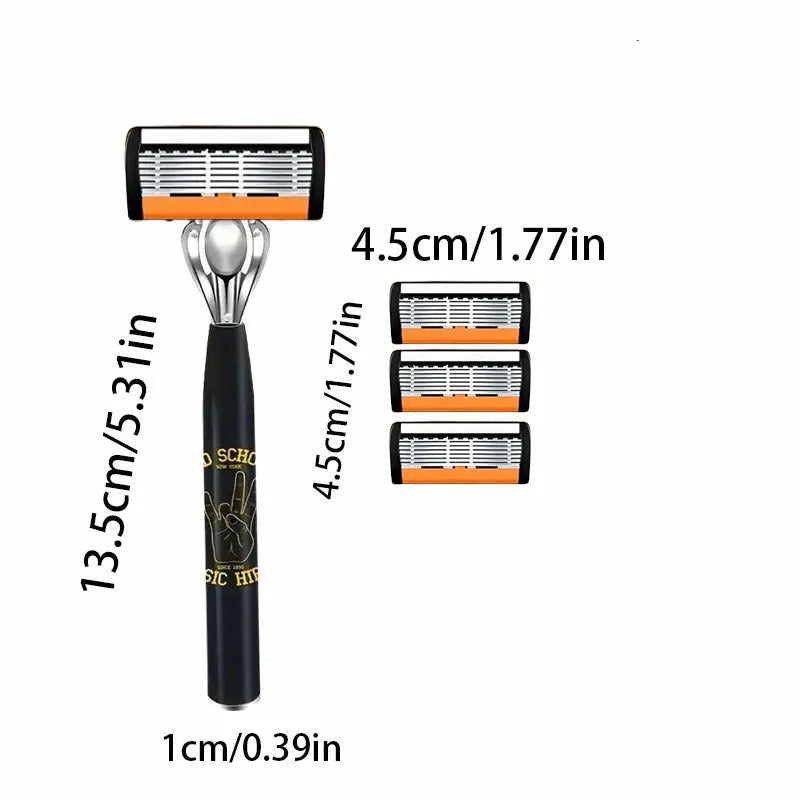 Black finger type handle manual shaver replacement blade holder with six-layer blade stack