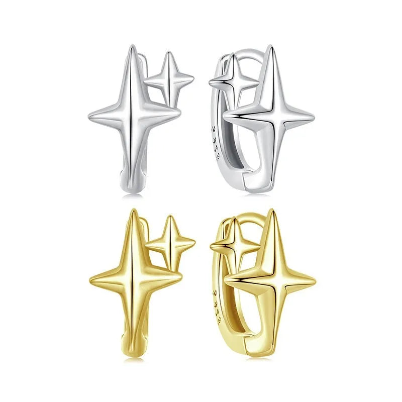 Sterling silver minimalist star ear clips with oxidation treatment and clip-on mechanism
