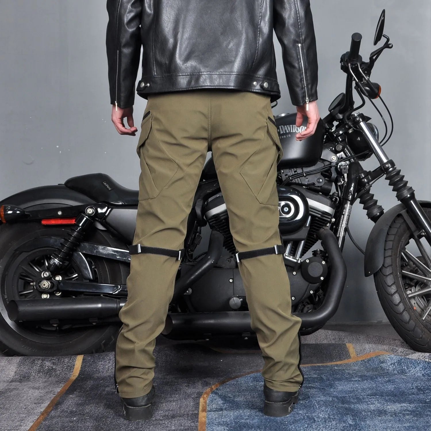 Motorcycle waterproof trousers with protective gear set in black or green colour options