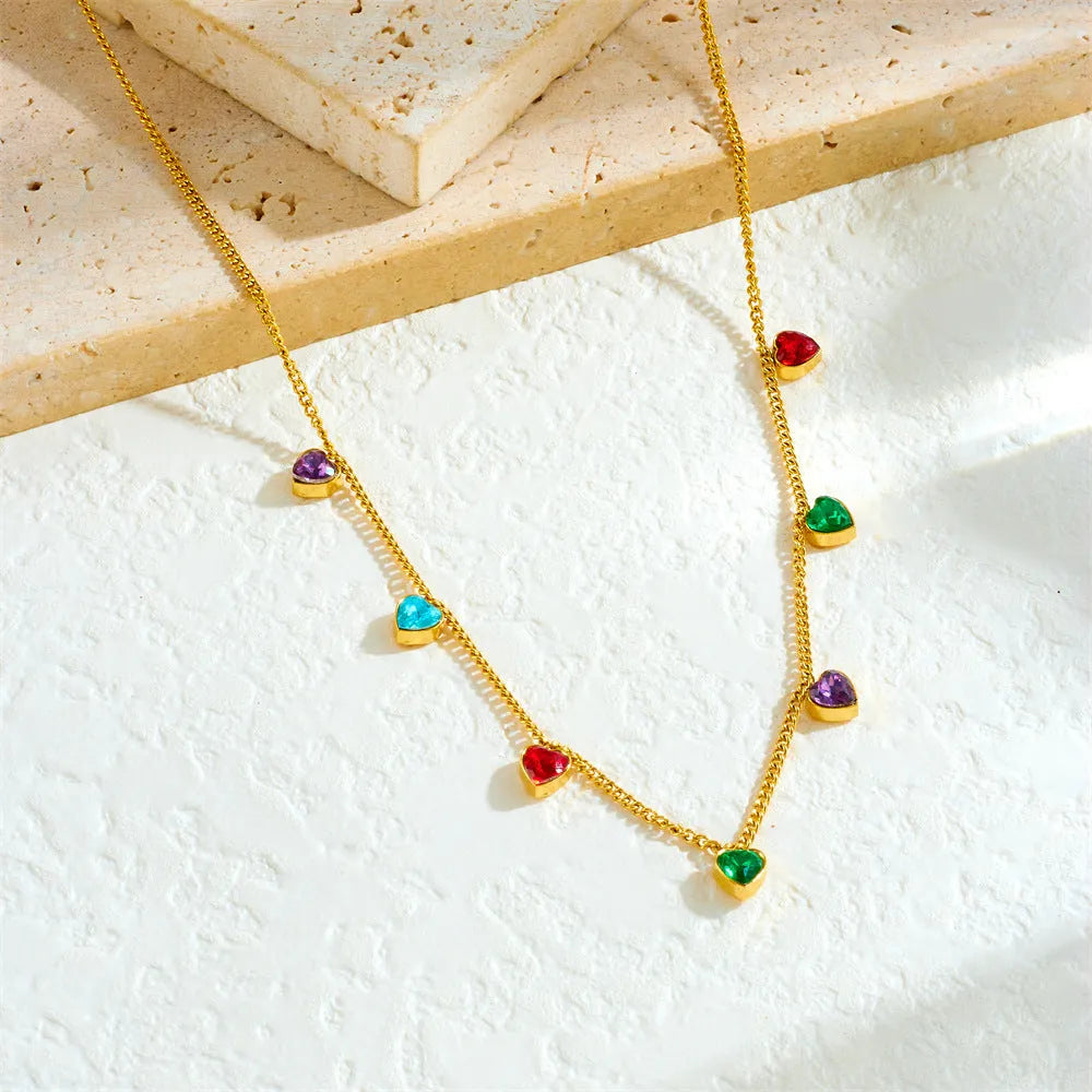 Women's gold-plated heart necklace with stainless steel chain adjustable 41-50cm length
