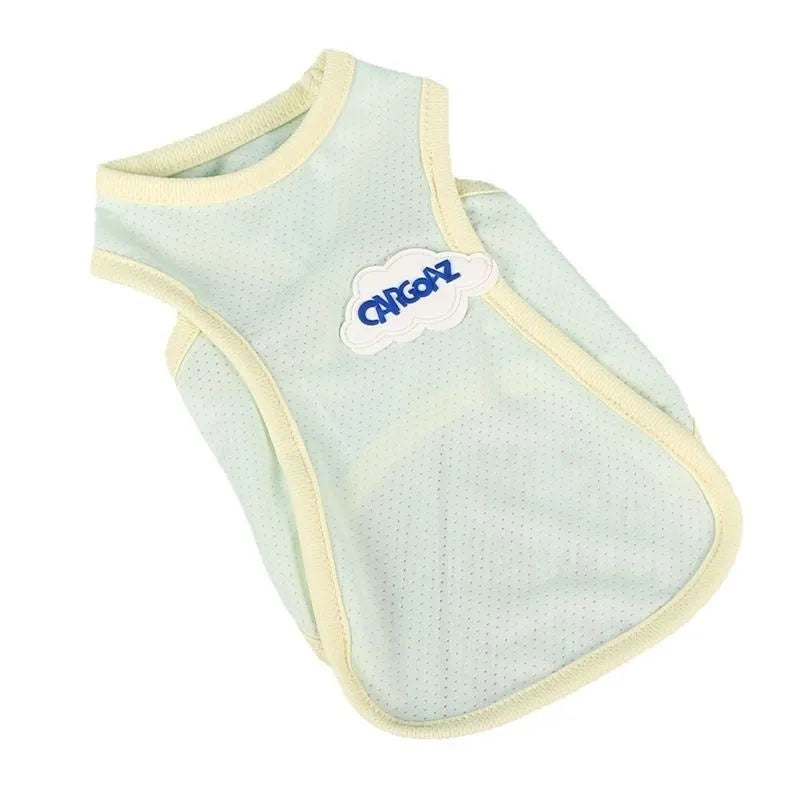 Grass green lightweight polyester vest for a cat, shown in a size M.
