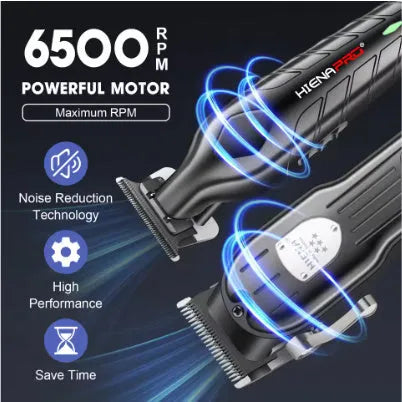 Black professional USB hair clippers with LED display and adjustable length settings.