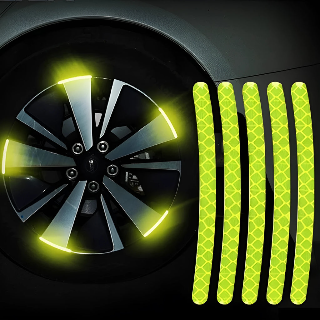 Pack of 20 arc-shaped reflective PVC stickers for car wheel hubs in various colour options