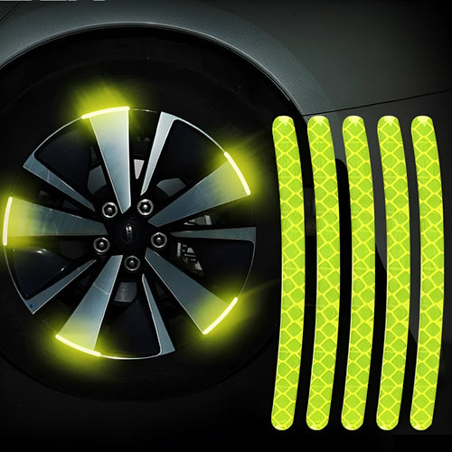 Pack of 20 arc-shaped reflective PVC stickers for car wheel hubs in various colour options