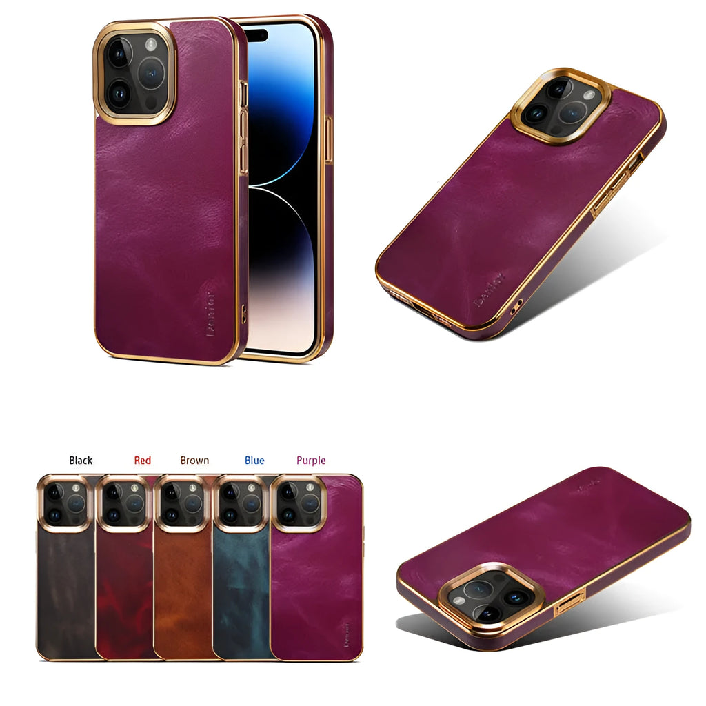 Handmade leather iPhone case in vintage oil wax leather with slim profile and 360-degree protection