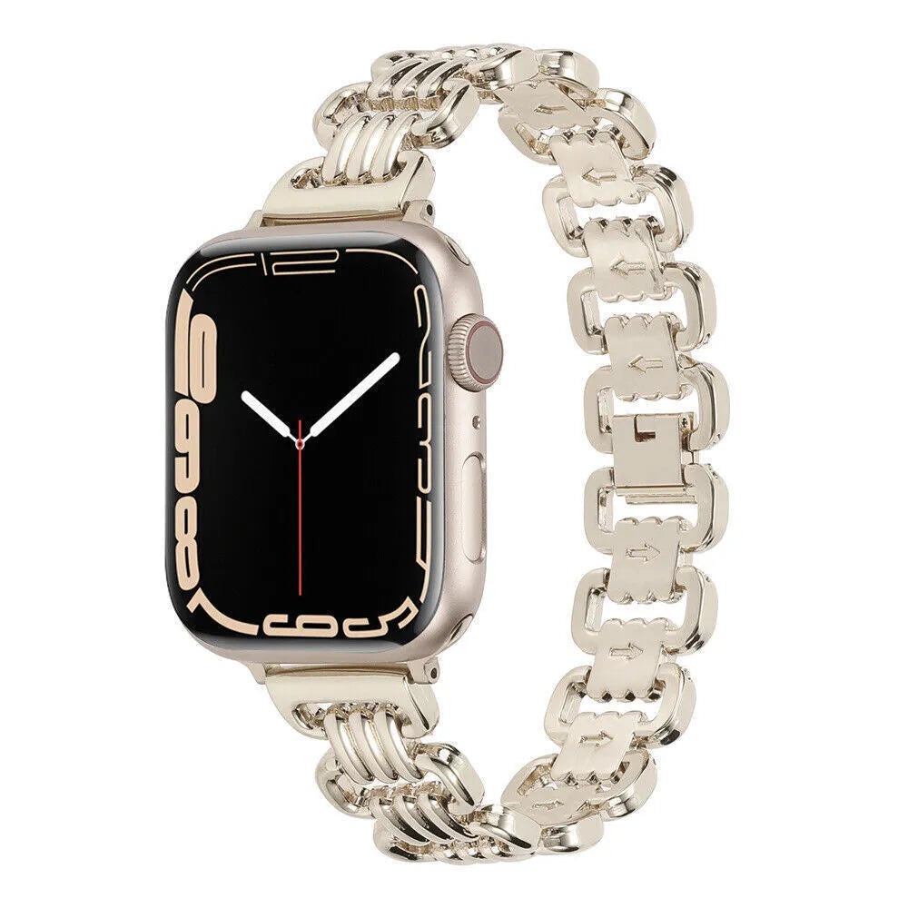 Alloy metal watch bracelet in silver, gold, black, rose gold, and starlight for Apple Watch 38mm to 49mm