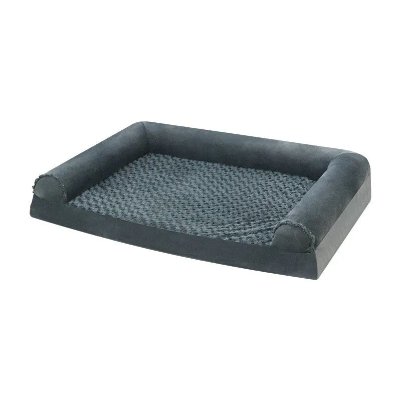 Light grey cloth dog kennel for medium-large breeds showing soft sides and low-wall design