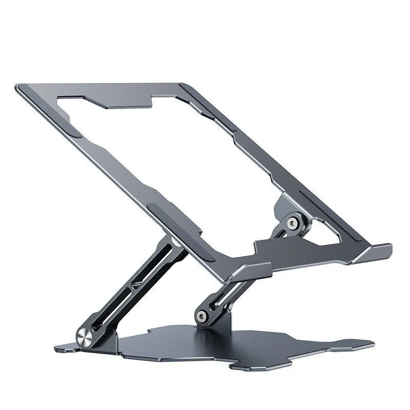 Adjustable aluminium laptop stand in grey or white, showing folding mechanism and silicone protection pads