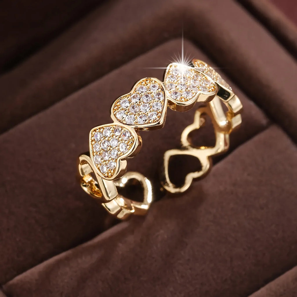Adjustable opening copper couples ring with heart geometry in gold or silver colour