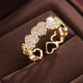 Adjustable opening copper couples ring with heart geometry in gold or silver colour
