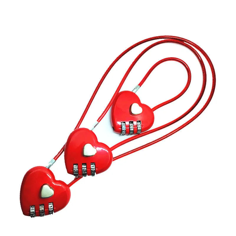 Peach heart shaped wire rope lock in various colours with different steel cable lengths for securing bicycle helmets