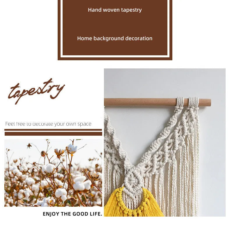 Creamy white woven cotton tapestry wall hanging with rectangular 120x95cm dimensions and hand-made weaving texture