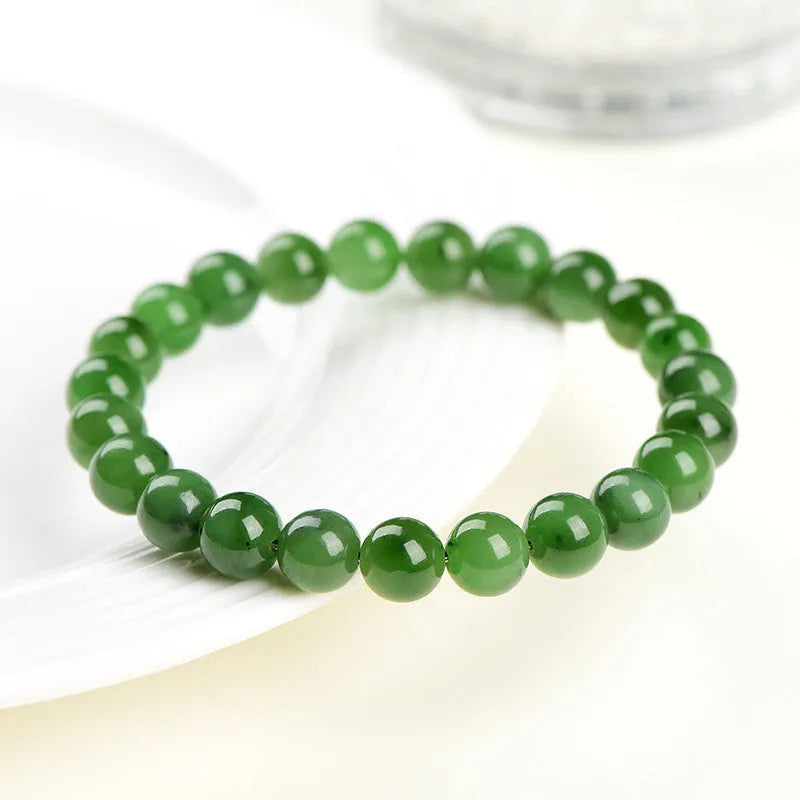 Natural jasper ball bracelet made from polished Hetian jade beads, shown in multiple bead size options.