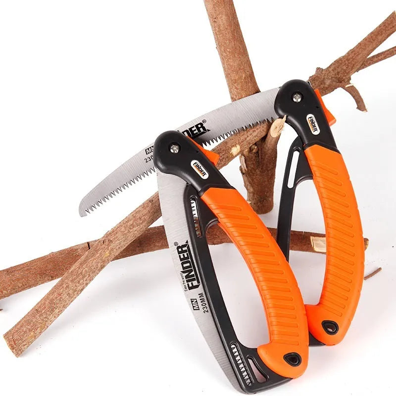 230mm folding garden saw with TPR grip handle and steel blade extended