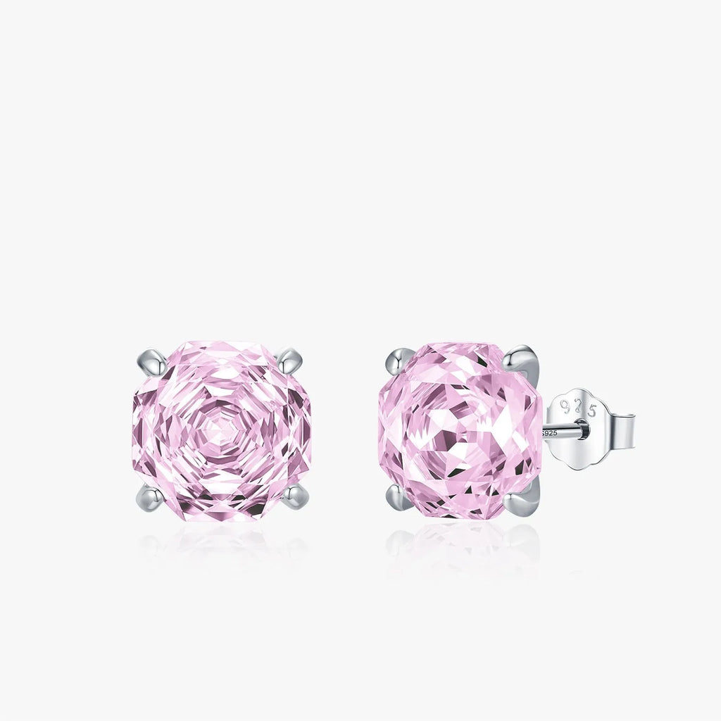 S925 sterling silver rose stud earrings in pink colour, 6mm and 8mm size options