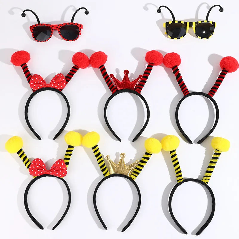 Yellow children's bee costume headband and glasses set with insect details