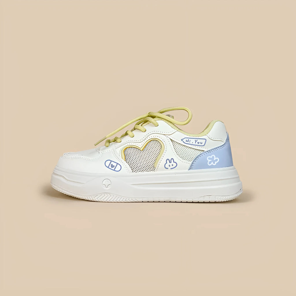 Korean-style children's sneakers with mesh cross straps in Meow Rabbit Sea Salt Cheese colour