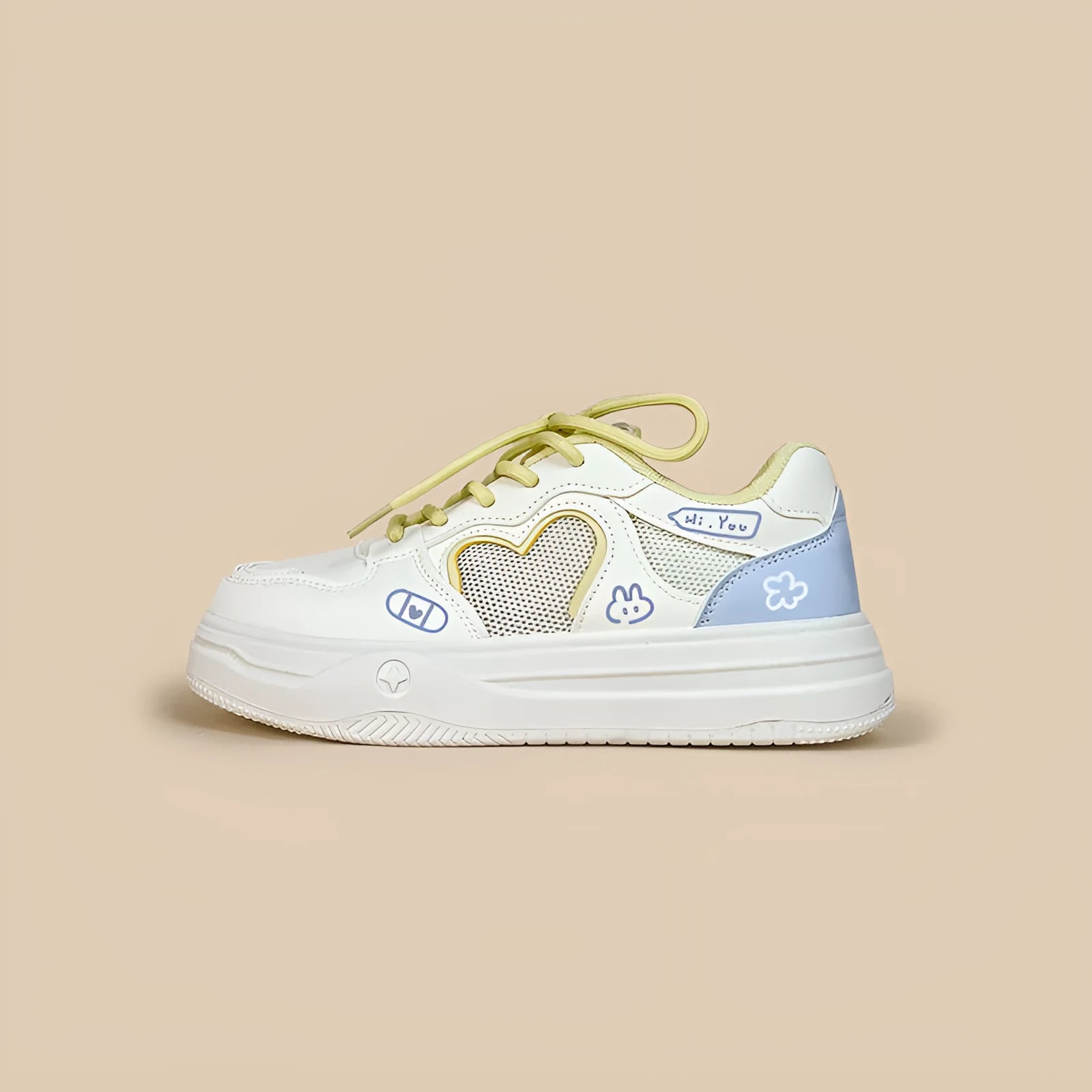 Korean-style children's sneakers with mesh cross straps in Meow Rabbit Sea Salt Cheese colour