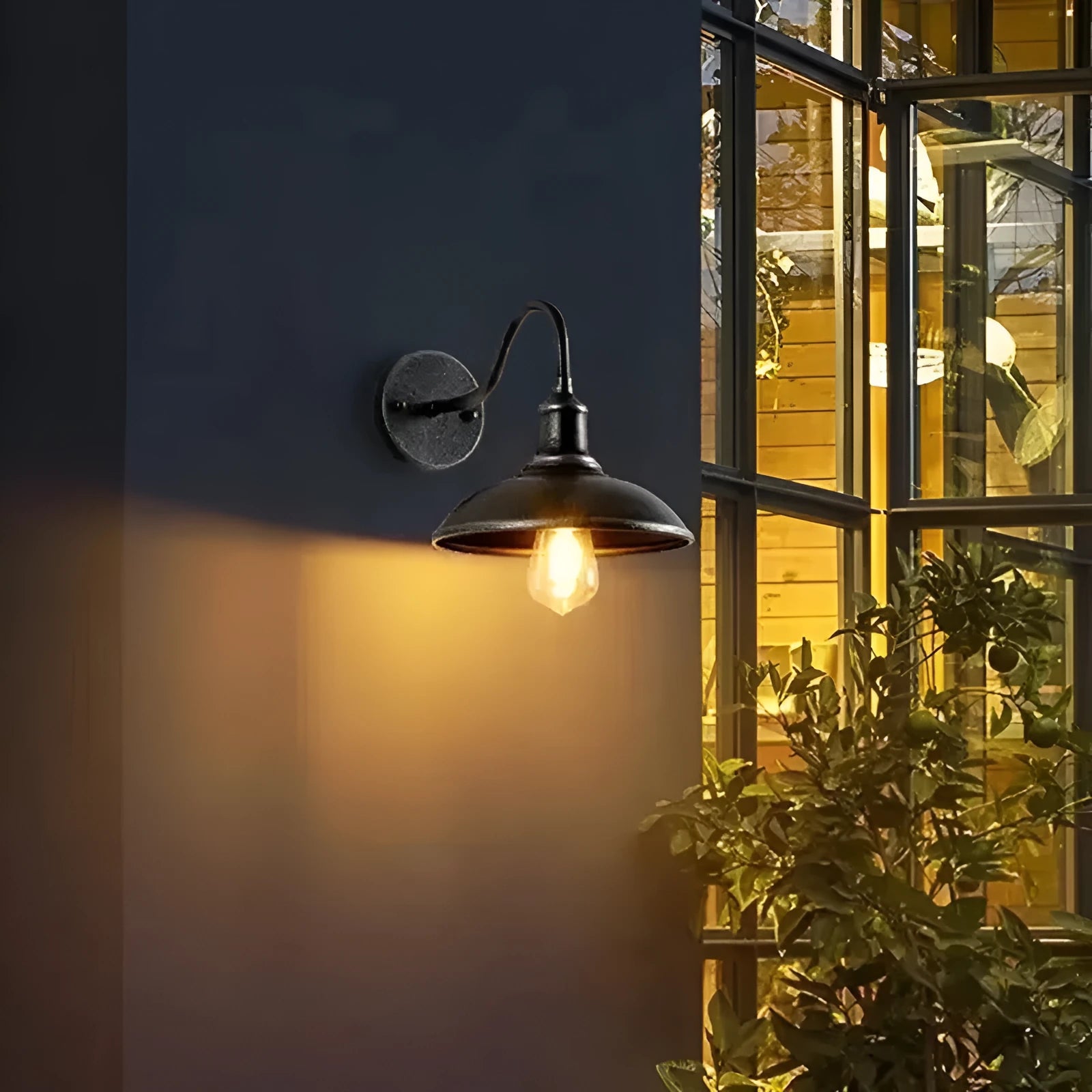 Retro style villa courtyard wall lamp in copper or silver finish with right angle or bevel mounting options.