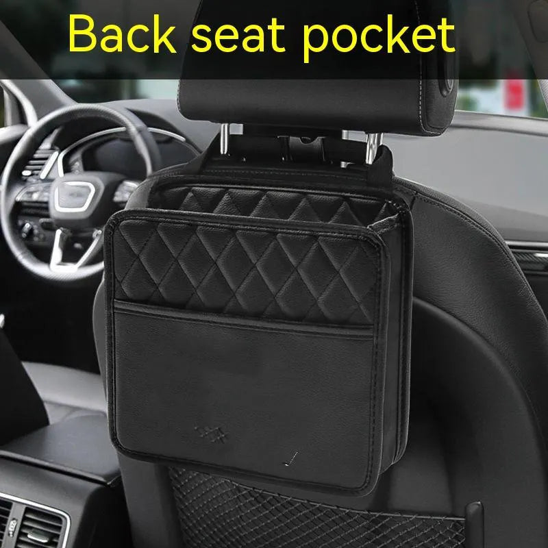 Leather hanging car storage bag in black, pink, green, or white colours, 25cm size