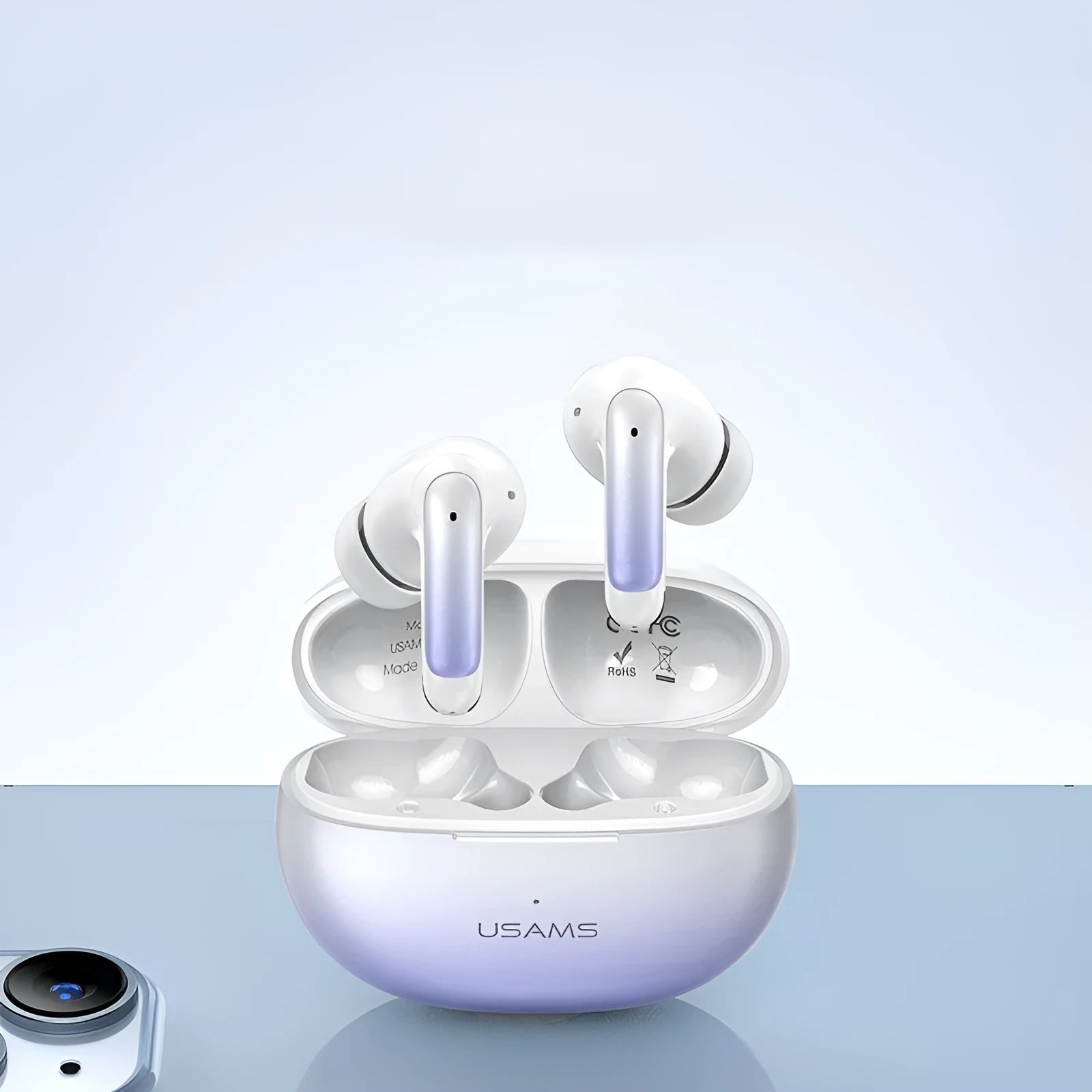 Wireless sports gaming Bluetooth in-ear headset in gradient blue colour, showing earbud design.