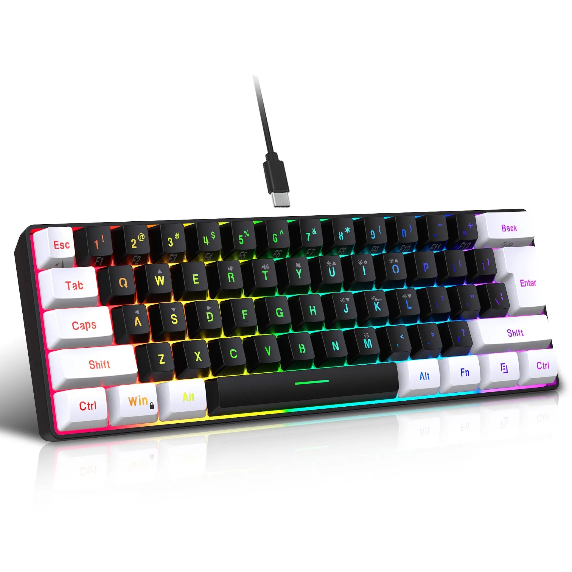Simple wired 61 key membrane keyboard in white and black colour with compact 28.7cm design