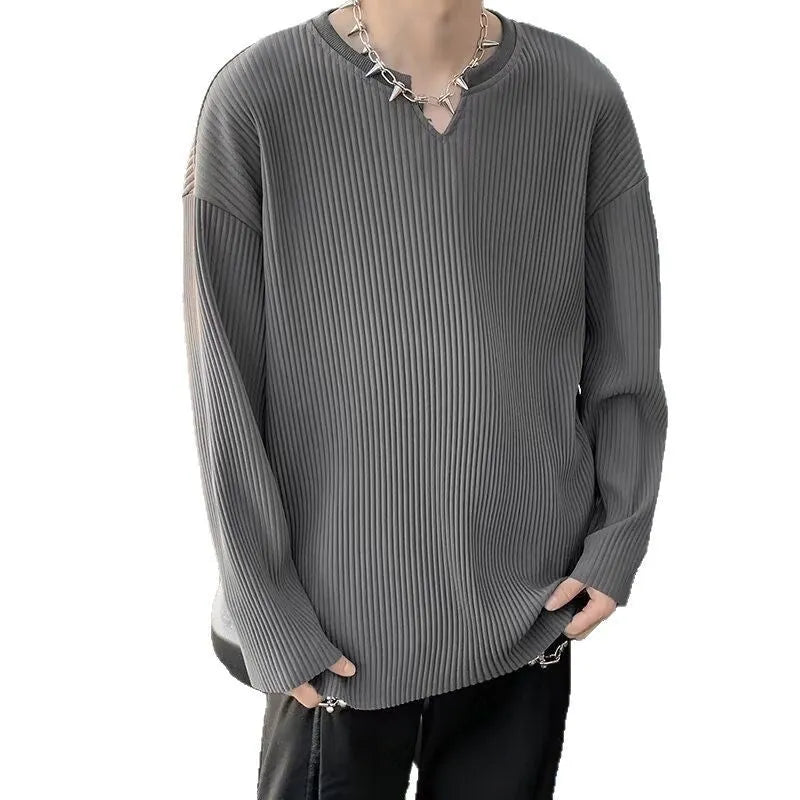 Plus size loose fit striped texture pullover jumper in grey