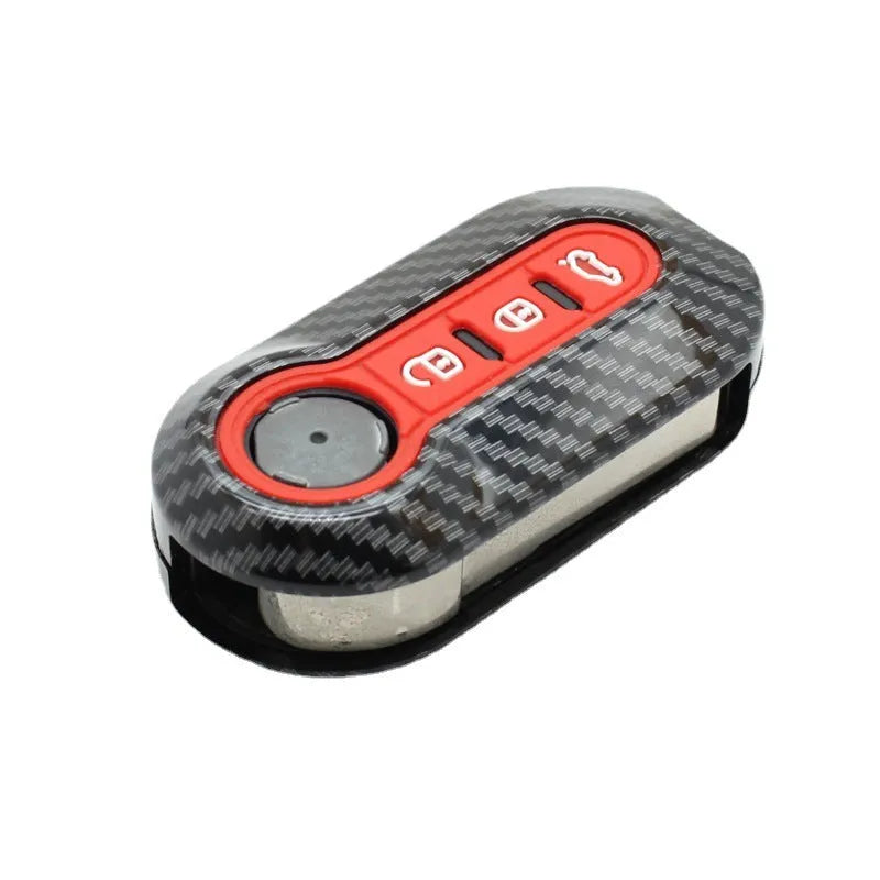 Fiat 500 ABS key case shell in black, red and dark blue colours with carbon fibre style texture