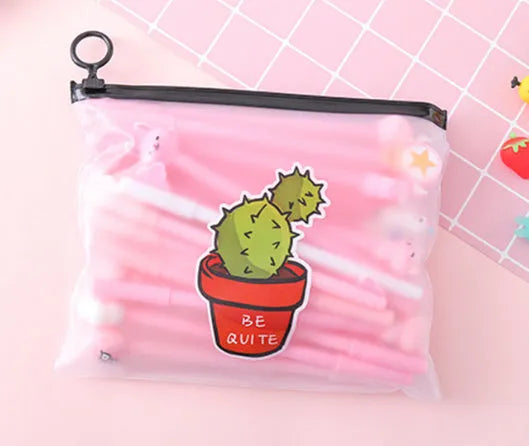 Marvel cactus cartoon pen set showing 20 colourful pens with character designs in plastic storage case
