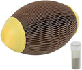 Ellipse-shaped grey corrugated cardboard catnip football toy with a scratch surface.