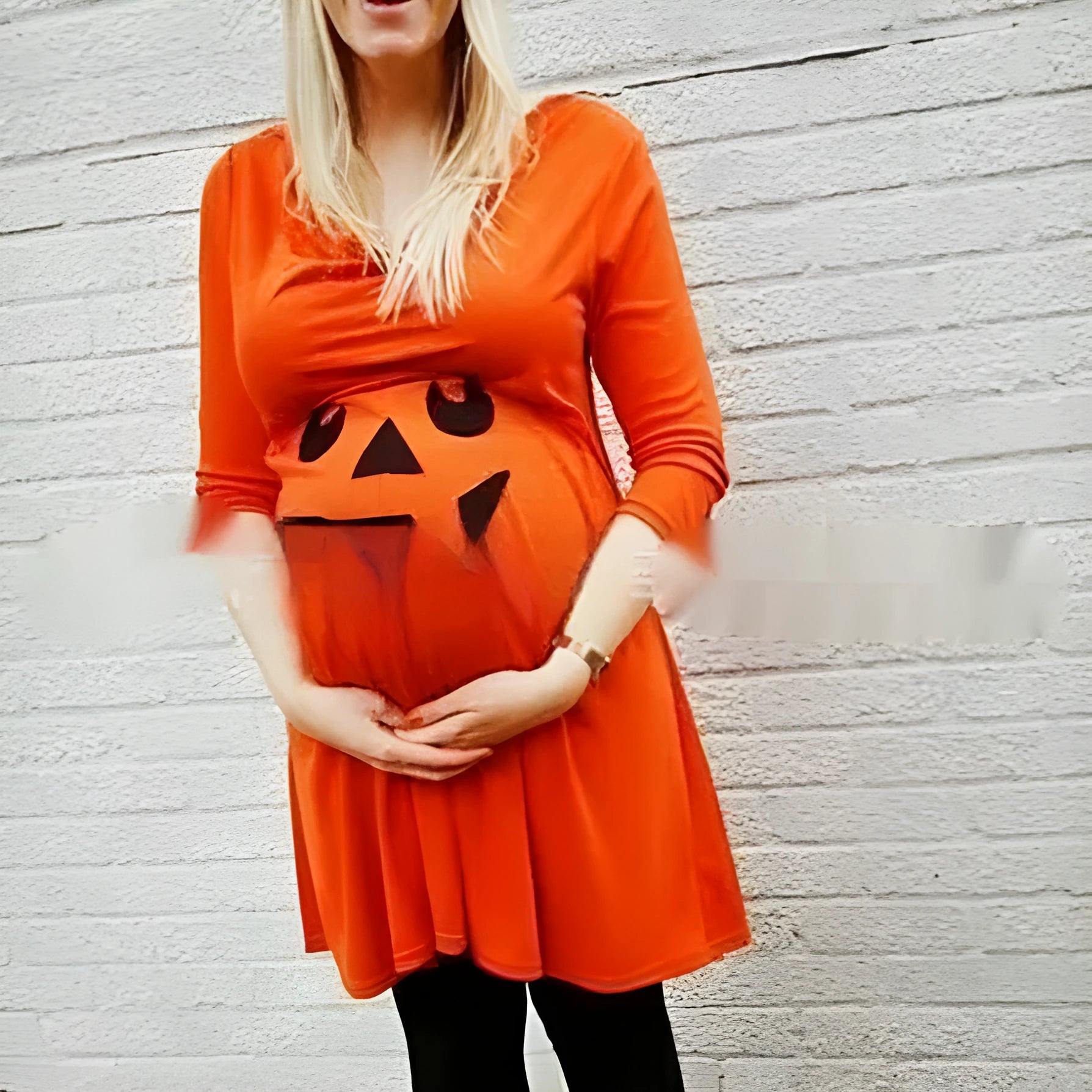 Halloween orange cotton maternity dress for spring, summer, and autumn wear.