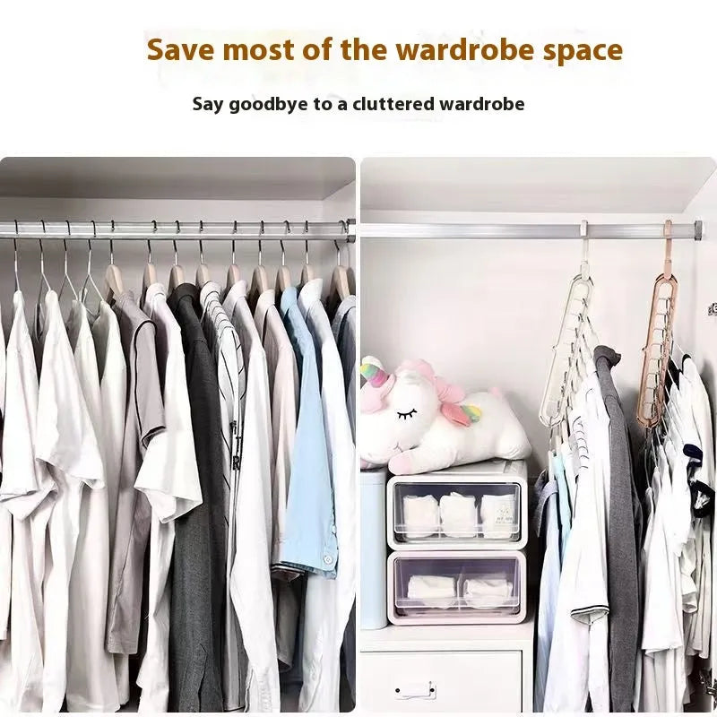 Green plastic nine-hole trousers hanger for wardrobe organisation with modern minimalist design