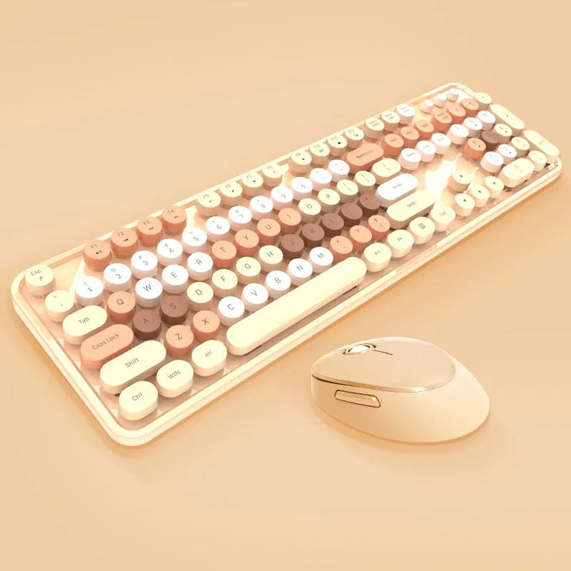 Wireless keyboard and mouse set in purple mixed colour with photoelectric design
