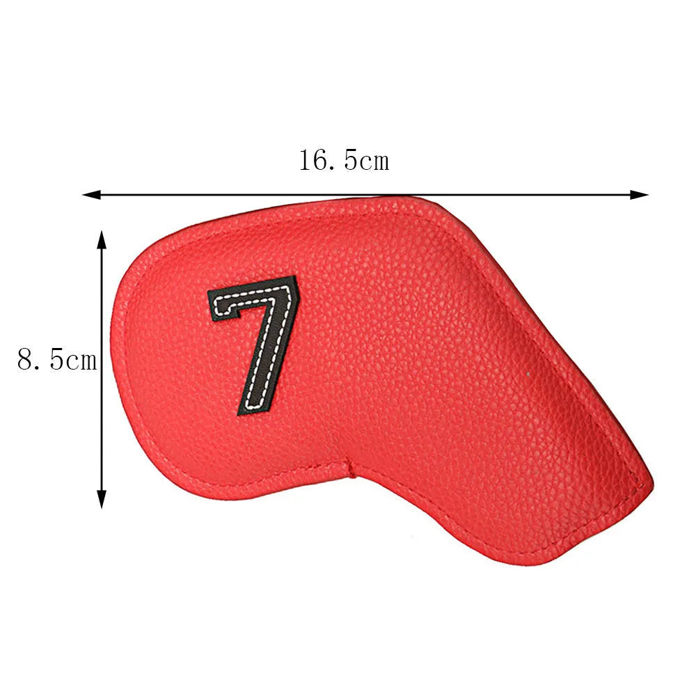 Set of 10 digital printed golf club head covers in various designs for outdoor sports use