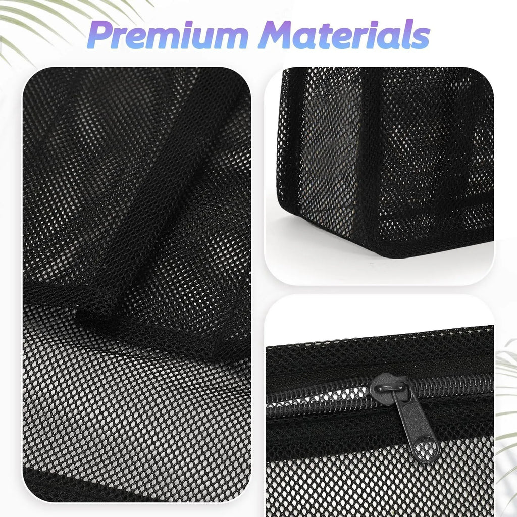 Large black swimming gym bag with dry wet separation compartments and mesh beach pocket