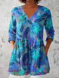 Women's slim fit long-sleeved top with a retro digital print pattern in a colour option.