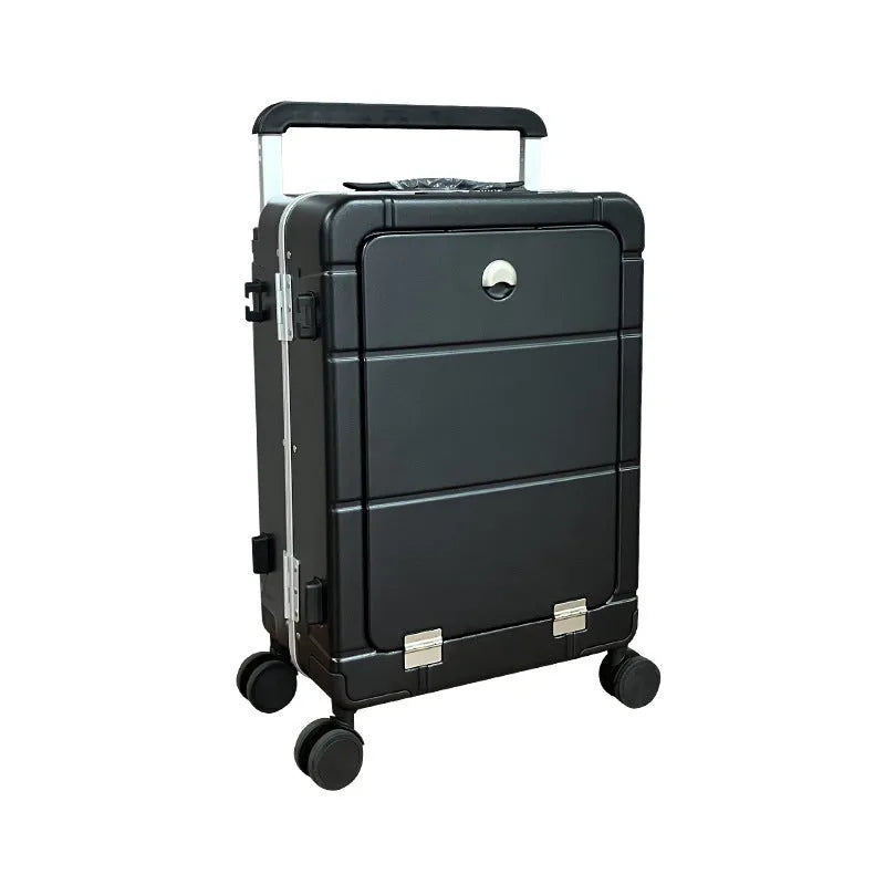 Front opening 20-inch suitcase showing wet-dry separation compartment and integrated organisers