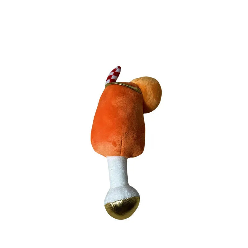 Yellow wine glass shaped plush dog toy with squeaker and teeth cleaning features