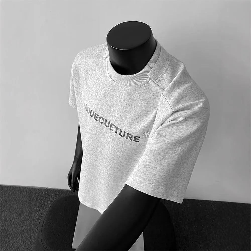 Men's loose fit cotton t-shirt with letter pattern in white, black, and light grey colours
