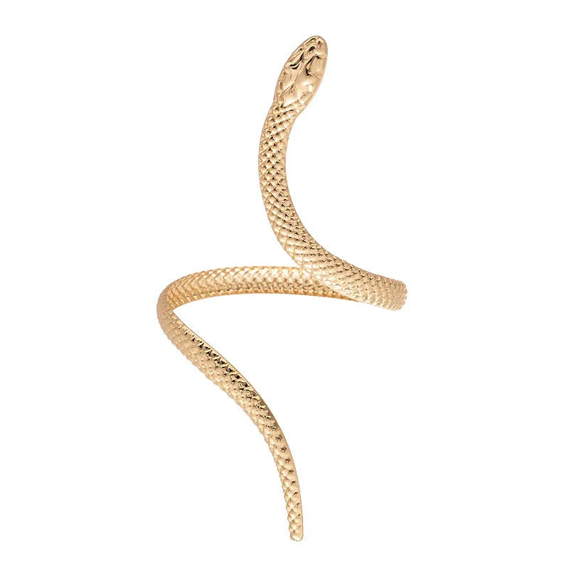 Simulated snake opening ring bracelet two-piece set with exaggerated twisted winding design
