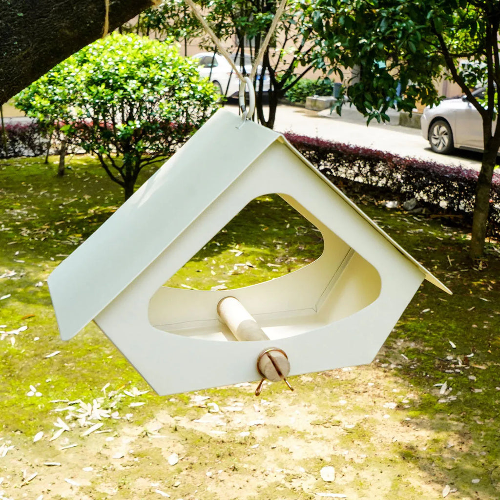Simple iron bird nest for outdoor anti-rain bird feeding in black or grey.